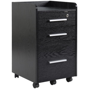 Dulap Portadocumente din Lemn cu 3 Sertare cu Chei de Securitate și 5 Roți, 39.2x40x65.4 cm, Negru