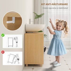 Dulap Sub Chiuvetă cu 2 Uși cu Închidere Lentă și 6 Rafturi Lemn natural - Img 7