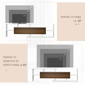 Dulap TV cu Polita Perete – Rafturi si Spatiu inchis, Alb/Maro - Img 7