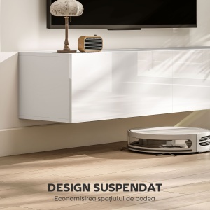 Dulap TV Suspendat pentru Televizoare de 45"-55"-65" cu 2 Dulapuri, Alb - Img 4