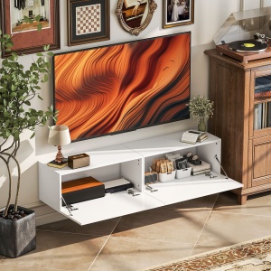 Dulap TV Suspendat pentru Televizoare de 45"-55"-65" cu 2 Dulapuri, Alb - Img 6
