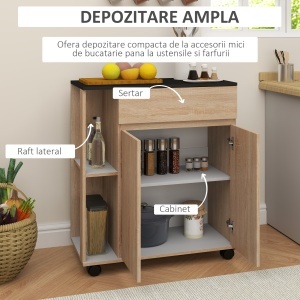 Dulapior Bucatarie – Lemn Stejar & Negru, Cu Sertare & Roti - Img 4