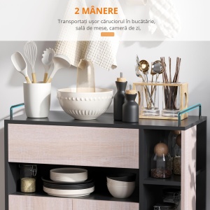 Dulapior Bucatarie cu Roti – Stejar & Negru, 76.5×40×82 cm - Img 6