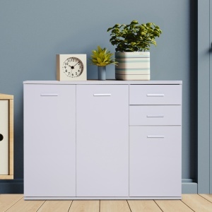 Dulapior cu 3 Usi si 2 Sertare in Lemn Granulat, Alb, 106x35x76cm - Img 2