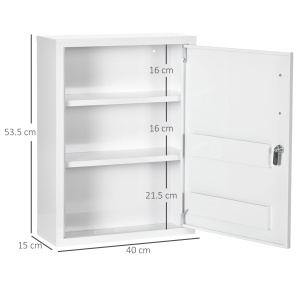 Dulăpior de Medicamente cu 2 Rafturi și 2 Chei de Siguranță, 40x15x53,5 cm, Alb - Img 3