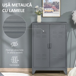 Dulapior Multifunctional cu 2 Usi Stil Industrial, Dulapior Metalic pentru Casa si Garaj - Gri - Img 8
