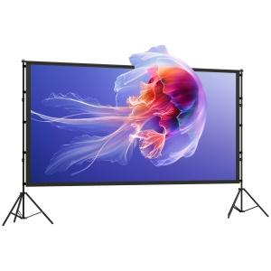 Ecran de Proiecție 120" 4K/8K HD Format 16:9 cu 2 Trepiede Pliabile, Ecran Portabil cu Față Dublă, Unghi de 160°, pentru Acasă sau Cinema în Aer Liber, Alb - Img 1