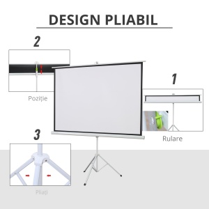Ecran de Proiecție 84 inch cu Stativ, Suprafață de Proiecție 4:3, Pliabil și Reglabil pe Înălțime, 171x128 cm, Alb - Img 4