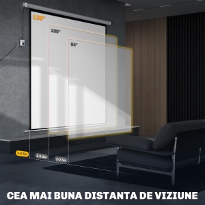 Ecran de Proiecție de 120 inch cu Telecomandă, Suprafață de Proiecție din Plastic și Metal, 236,5x8x236,5 cm, Alb - Img 6