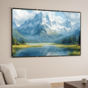 Ecran Proiector 120 Inch 4K/8K HD Format 16:9, Reglabil Manual, Lavabil, Unghi de Vizualizare 160°, pentru Acasă, Cinema, Birou, Alb - Img 9