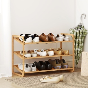 Etajeră pentru pantofi cu 3 rafturi pentru 12 perechi de pantofi din bambus 76x33x50.8 cm - Img 2