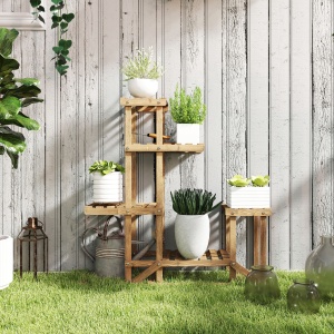 Etajera Suport Plante Asimetrica cu 6 Niveluri pentru Gradina si Casa, din Lemn, 95x28x96.5 cm - Img 2
