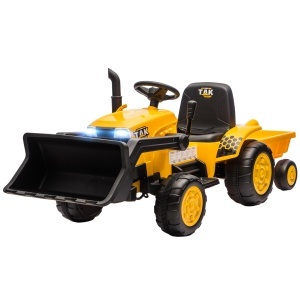 Excavator Electric pentru Copii 12V cu 2 Motoare, Telecomandă, USB, Lumini și Muzică, 3-8 Ani, Galben