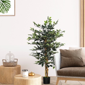 Ficus artificial in ghiveci cu 702 frunze multicolore, Plante artificiale pentru interior si exterior, pentru decorarea casei, biroului, camerei de zi, 130 cm - Img 2