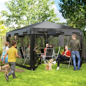 Foisor 4x3 m cu Plasa de Tantari si 2 Intrari, Foisor de Gradina din Metal si PE, Gri Inchis - Img 8