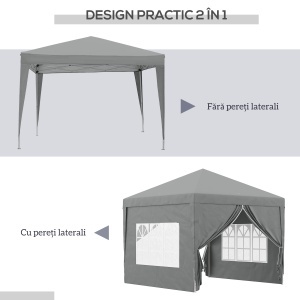 Foișor de Exterior 3x3 m Pliabil cu 4 Panouri Laterale, din Oțel și Material Oxford, Gri Deschis - Img 4
