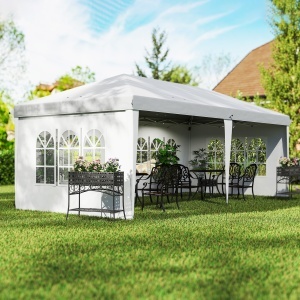 Foisor de gradina cu ferestre, inaltime reglabila cu pereti detasabili, 585x295x270cm alb - Img 2