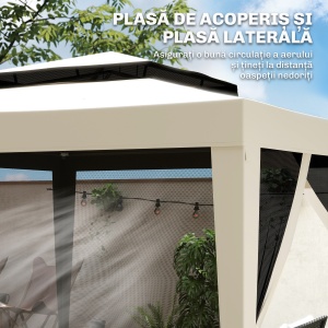 Foisor de Gradina cu Plasa de Tantari, Foisor 3x3 m cu Acoperis Dublu si Cadru din Metal, Bej - Img 6