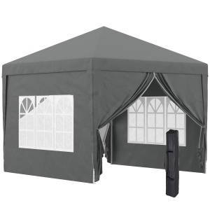 Foisor de Gradina Impermeabil cu Panouri Laterale Pliabile din Otel si Acoperis, 2.95x2.95x2.58 m, Gri - Img 1