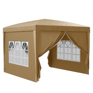 Foisor de gradina pliabil din otel si tesatura Oxford cu funii si cuie incluse, 2,95x2,95x2,58 m, alb - Img 1