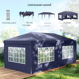 Foisor de gradina pliabil pentru exterior cu 6 panouri laterale, 585x295cm albastru - Img 4