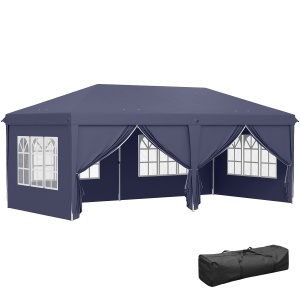 Foisor de gradina pliabil pentru exterior cu 6 panouri laterale, 585x295cm albastru - Img 9