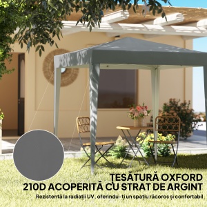 Foișor Pliabil 2x2 m Pop-Up cu 2 Uși, 2 Ferestre, 4 Pereți Detașabili, Foișor de Exterior cu Geantă de Transport din Oțel și Țesătură Oxford, pentru Grădină, Petreceri, Camping, Gri - Img 5