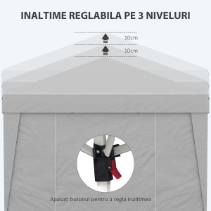 Foișor Pliabil cu Înălțime Reglabilă, Uși, Ferestre și Geantă de Transport, 298x298x288 cm, Gri Deschis - Img 6