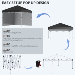 Foisor Pop Up 3 x 3 (M) cu 2 pereti laterali, Saci de greutati pentru picioare si geanta de transport, Cort de petreci pentru evenimente in gradina, curte cu inaltime ajustabila, Negru - Img 5