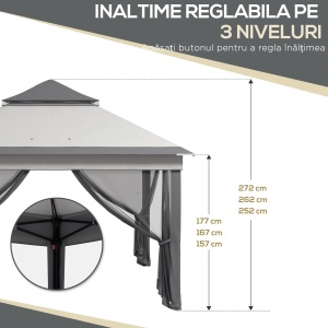 Foișor Pop Up Reglabil în Înălțime cu Plasă și Geantă de Transport, 326x326x272 cm, Bej - Img 5
