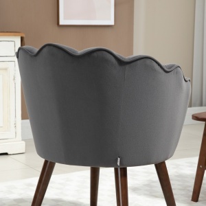 Fotoliu Captusit cu Spatar Tip Scoica si Picioare din Lemn, 66x66x78.5 cm, Gri inchis - Img 4