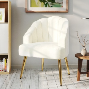 Fotoliu Catifea Crem – 63×65×84 cm, Spatar Tip Scoica Elegant - Img 2