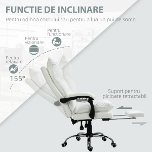 Fotoliu de Birou din Piele ecologica Alb Ajustabil Rabatabil la 155° Suport pentru picioare - Img 5