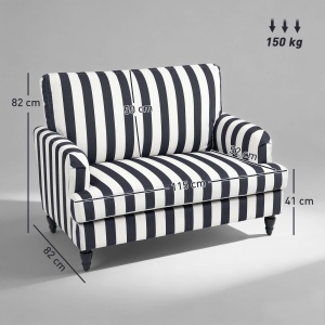 Fotoliu de Living cu Șezut Larg și Cotiere Lungi, Fotoliu din Catifea cu Dungi și Umplutură Groasă, 115x82x82 cm, Negru și Alb - Img 3