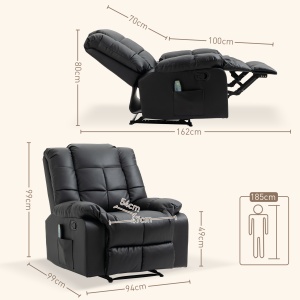 Fotoliu de Relaxare cu Masaj din Piele Artificiala, Fotoliu Ergonomic cu 8 Puncte de Masaj si Rabatabil 165°, Gri - Img 3
