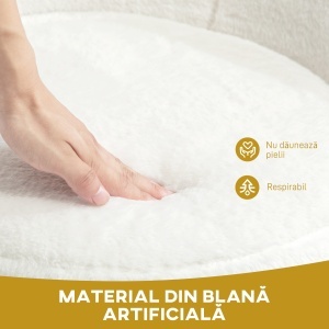Fotoliu din Material cu Imitație Blană, Picioare Metalice Aurii și Tălpițe Antiderapante, 75x66x79 cm, Alb - Img 4