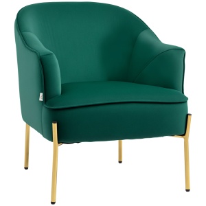 Fotoliu dormitor din material textil cu efect catifea cu picioare din otel auriu, 62x69x75 cm, verde - Img 1