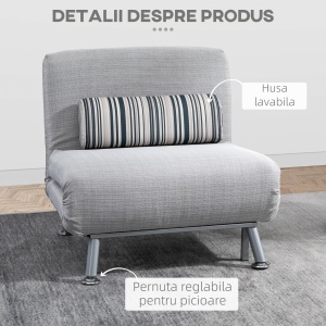 Fotoliu Extensibil Gri cu Perna cu Dungi - Img 7