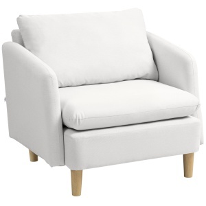 Fotoliu Modern pentru Living din Țesătură cu Șezut Larg și Gros, Crem