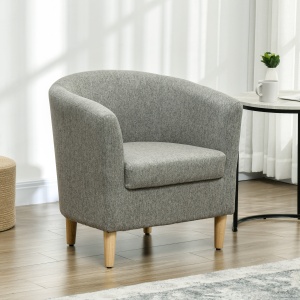 Fotoliu Modern, Scaun Accent Tapițat cu Picioare din Lemn, Scaun din Material Textil, 74x63x73 cm, Gri - Img 2