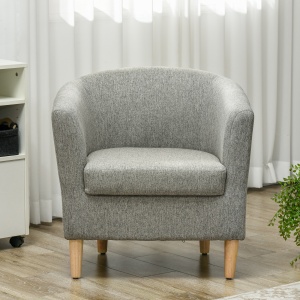 Fotoliu Modern, Scaun Accent Tapițat cu Picioare din Lemn, Scaun din Material Textil, 74x63x73 cm, Gri - Img 7