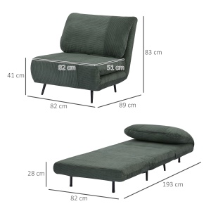 Fotoliu Pat 2 in 1 reglabil pe 3 niveluri cu sezut foarte mare si captuseala din spuma, structura din lemn, otel si efect catifea verde - Img 3