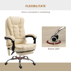 Fotoliu pentru Masaj Pivotant si Ergonomic cu Inaltime Reglabila cu 6 Puncte de Vibratie, 65x160x104 cm, Crem - Img 4