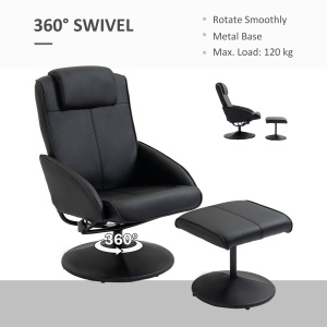 Fotoliu reclinabil de relaxare cu otoman pentru picioare si tapiterie din piele artificiala, 71x78x101cm, negru - Img 6