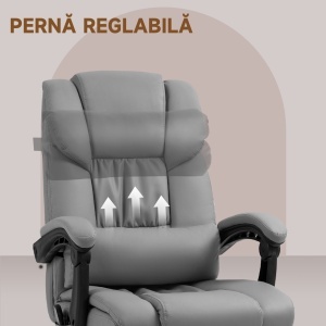 Fotoliu Reglabil pe Înălțime cu Tetieră și Suport pentru Picioare din Piele Artificială, 66x75x112-122 cm, Gri - Img 7