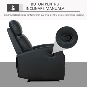 Fotoliu Relax Rabatabil Ergonomic Piele Sintetica 65 × 92 × 100cm, Negru - Img 7