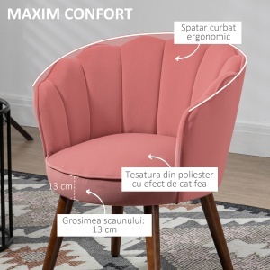 Fotoliu Scoica 66×66×78.5 cm – Catifea Roz cu Picioare Lemn - Img 5