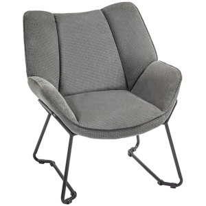 Fotoliu Tapițat cu Brațe Înclinate, Fotoliu din Material Textil Aspect de In și Oțel, 71,5x67x79 cm, Gri