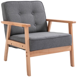 Fotoliu Vintage Stil Scandinav Moale și Confortabil Capitonat cu Butoni, 64,5x70x74 cm, Gri