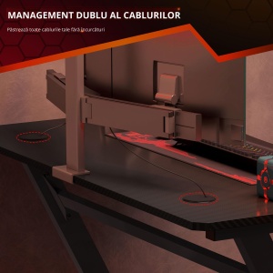 Gaming Desk, Masă Gaming cu Management Cabluri, Suport Pahare și Cârlig pentru Căști, Negru, 120×65×74,5 cm - Img 6